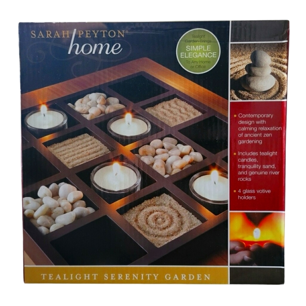 Tealight Serenity Garden | Tabletop Zen Decor NEW Dark Brown Wood